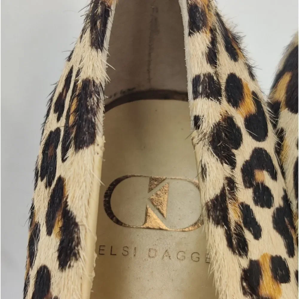 Kelsi Dagger 'Brette' Leopard Print Calf Hair Leather Platform Stiletto Sz 6